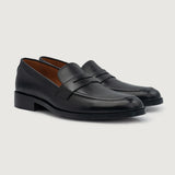 Baxton Black Leather Loafers For Men in Black Full-Grain Leather - Lateral Side Profile View | Buy Online