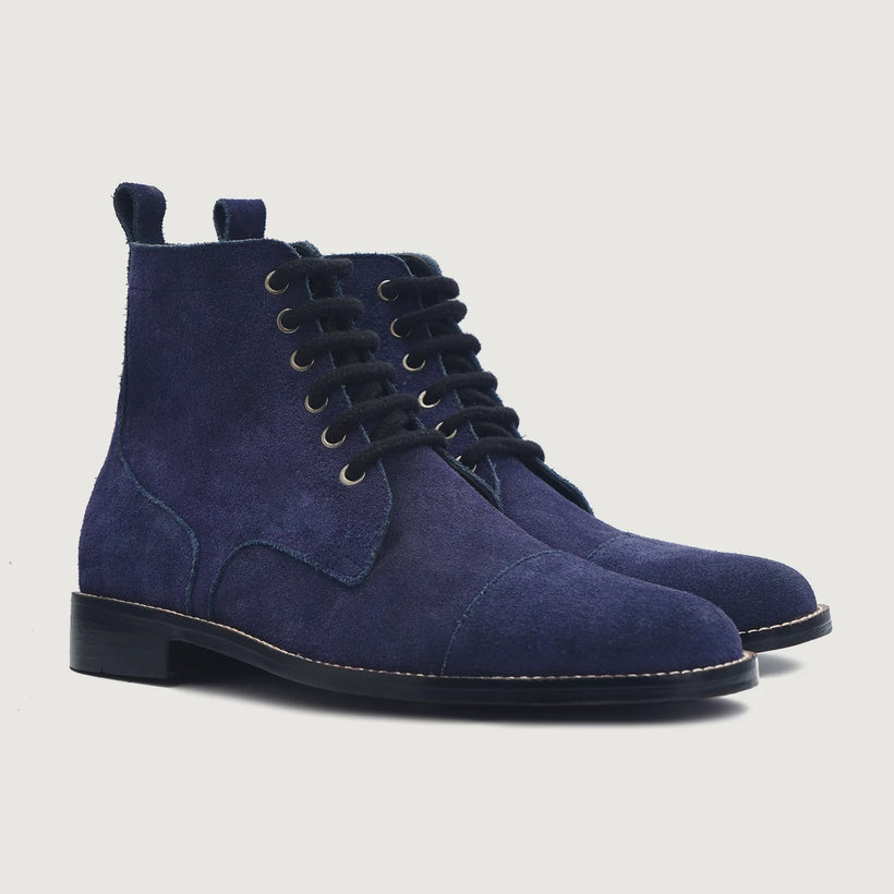 Knight Derby Midnight Μπλε Suede Δερμάτινα μποτάκια Ανδρικό