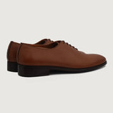 Close-Up Detail of Classic Collar & Heavy-Duty Zipper Hardware on Director Wholecut Tan Leather Shoes