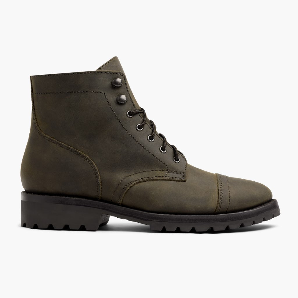Olive Full-Grain leather Boots - Κατασκευή ραφής Goodyear & λεπτομέρεια μύτης παπουτσιού