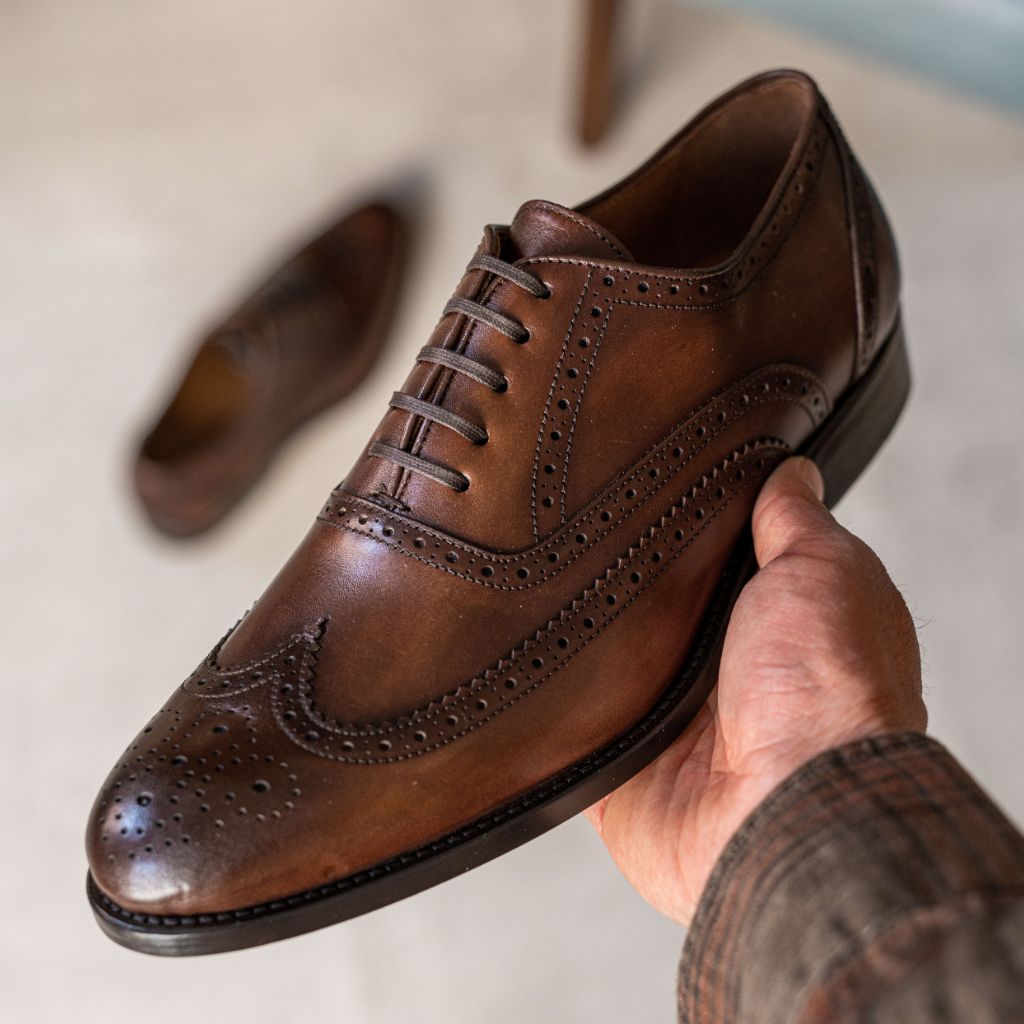 Tailored Rib Cuffs & Hem Craftsmanship Construction Detail on Aviator Cinnamon Δερμάτινα παπούτσια Ανδρικό