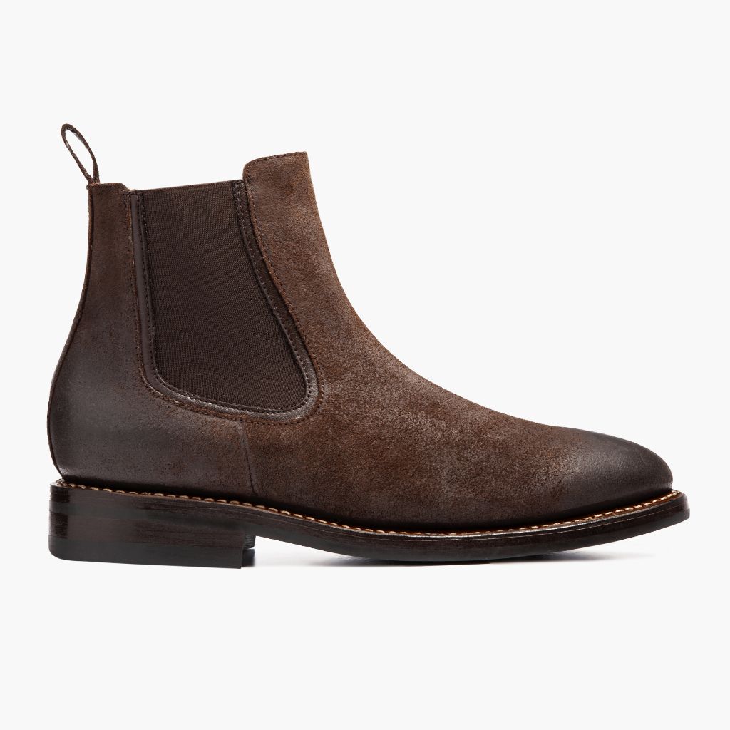 Chocolate Goatskin Suede Leather Boots - Κατασκευή ραφής Goodyear & λεπτομέρεια μύτης παπουτσιού