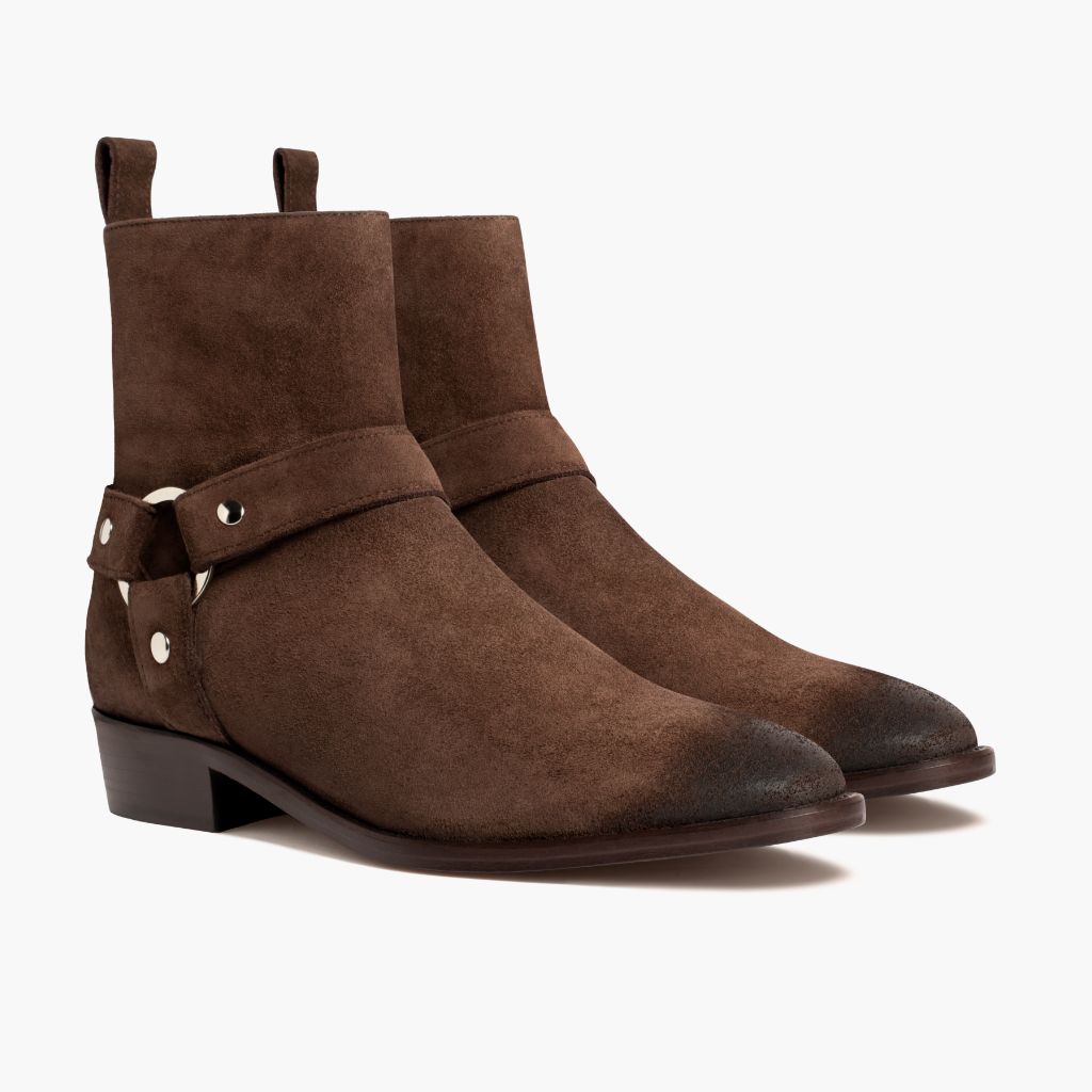 Harness Dark Καφέ Suede Δερμάτινα μποτάκια Ανδρικό in Dark Brown Goatskin Suede - Πλαϊνή όψη | Αγορά online