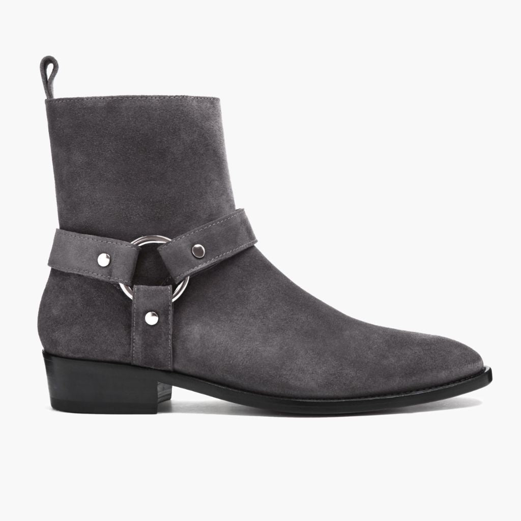 Grey Goatskin Suede Leather Boots - Κατασκευή ραφής Goodyear & λεπτομέρεια μύτης παπουτσιού