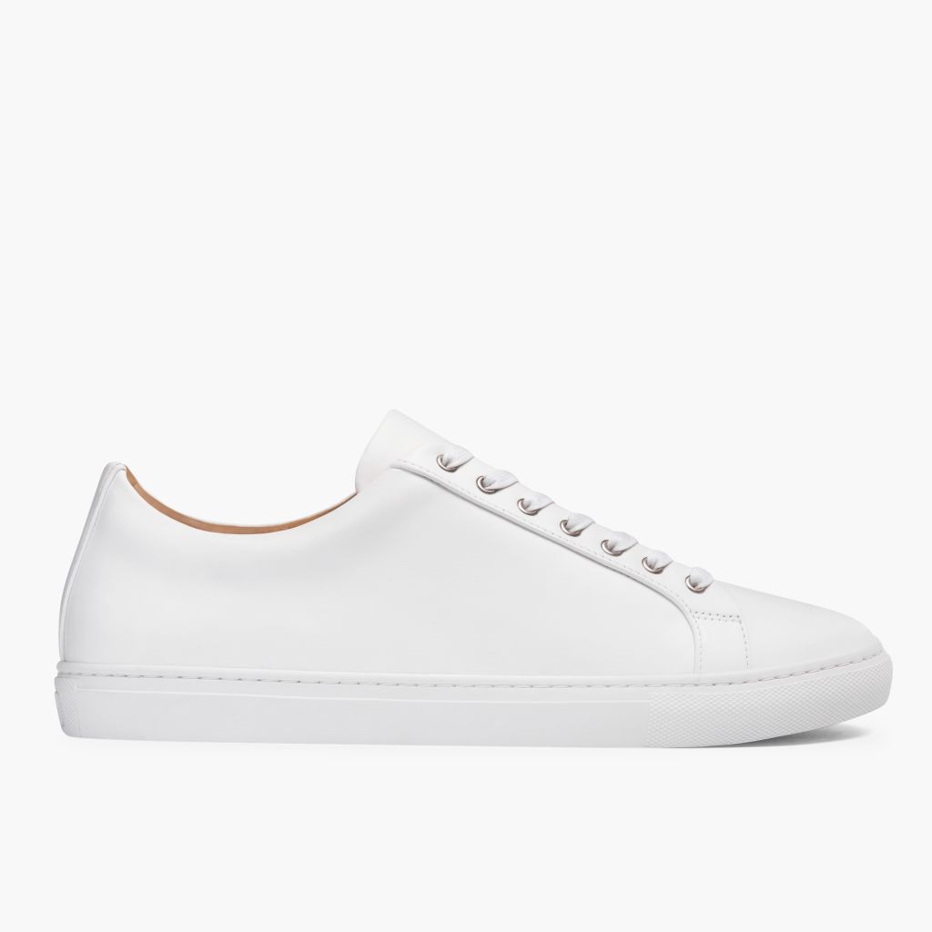 White Full-Grain leather Sneakers - Κατασκευή ραφής Goodyear & λεπτομέρεια μύτης παπουτσιού