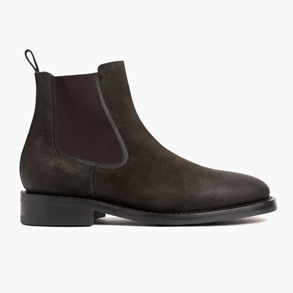 Olive Goatskin Suede Leather Boots - Κατασκευή ραφής Goodyear & λεπτομέρεια μύτης παπουτσιού