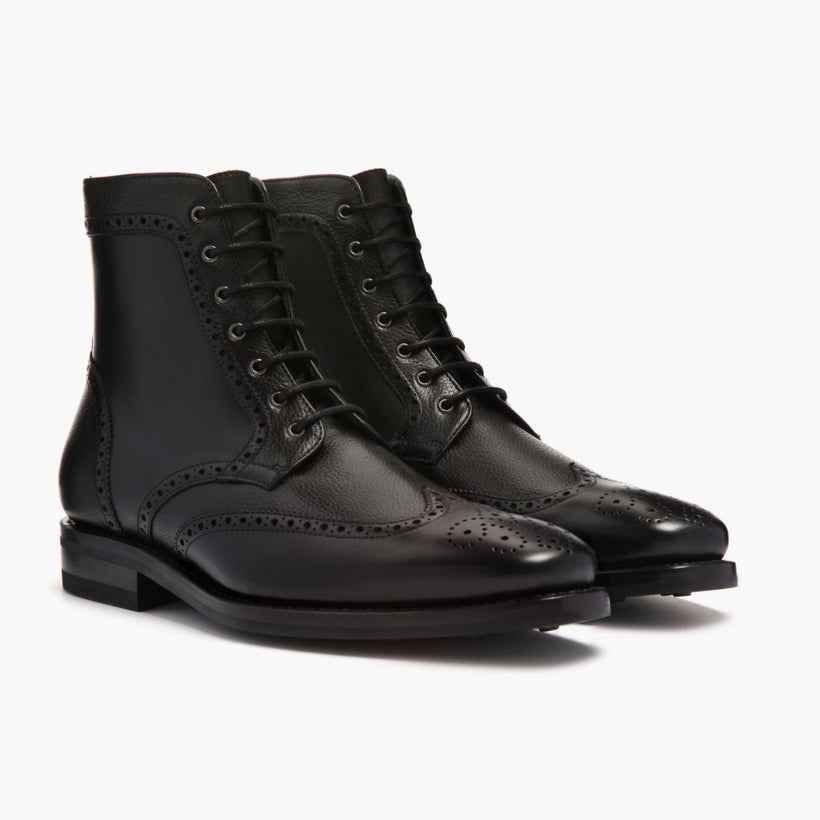 Wingtip Μαύρο Leather Boots Ανδρικό