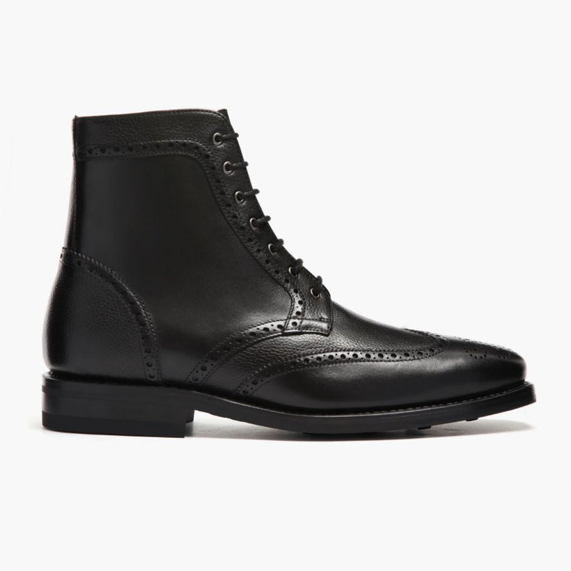Wingtip Μαύρο Leather Boots Ανδρικό