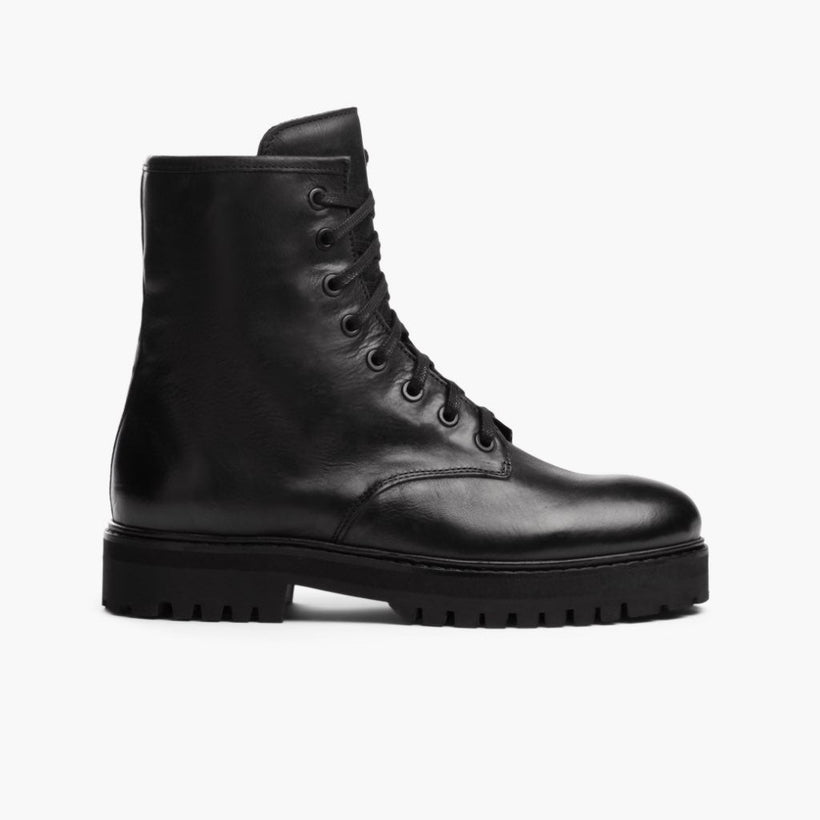 Combat Μαύρο Leather Boots Γυναικείο