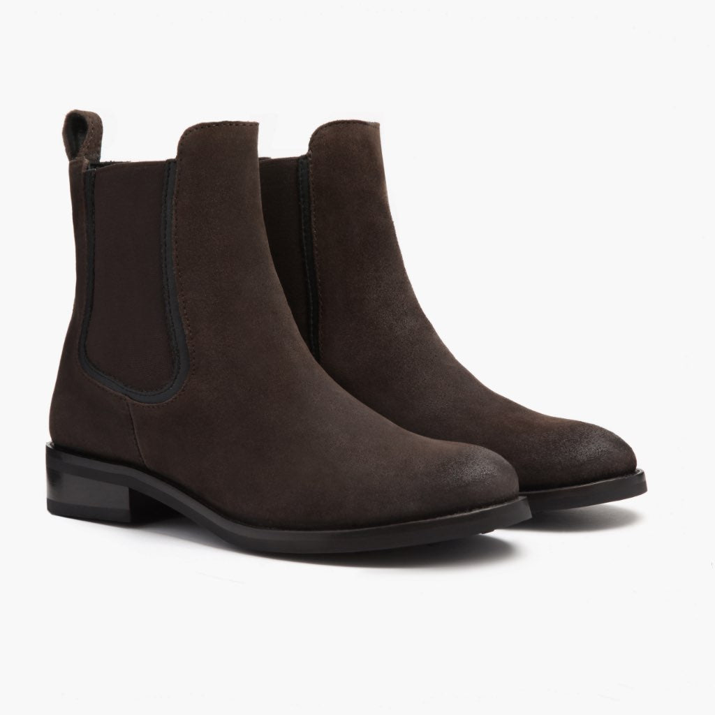 Dark Brown Goatskin Suede Leather Boots - Κατασκευή ραφής Goodyear & λεπτομέρεια μύτης παπουτσιού