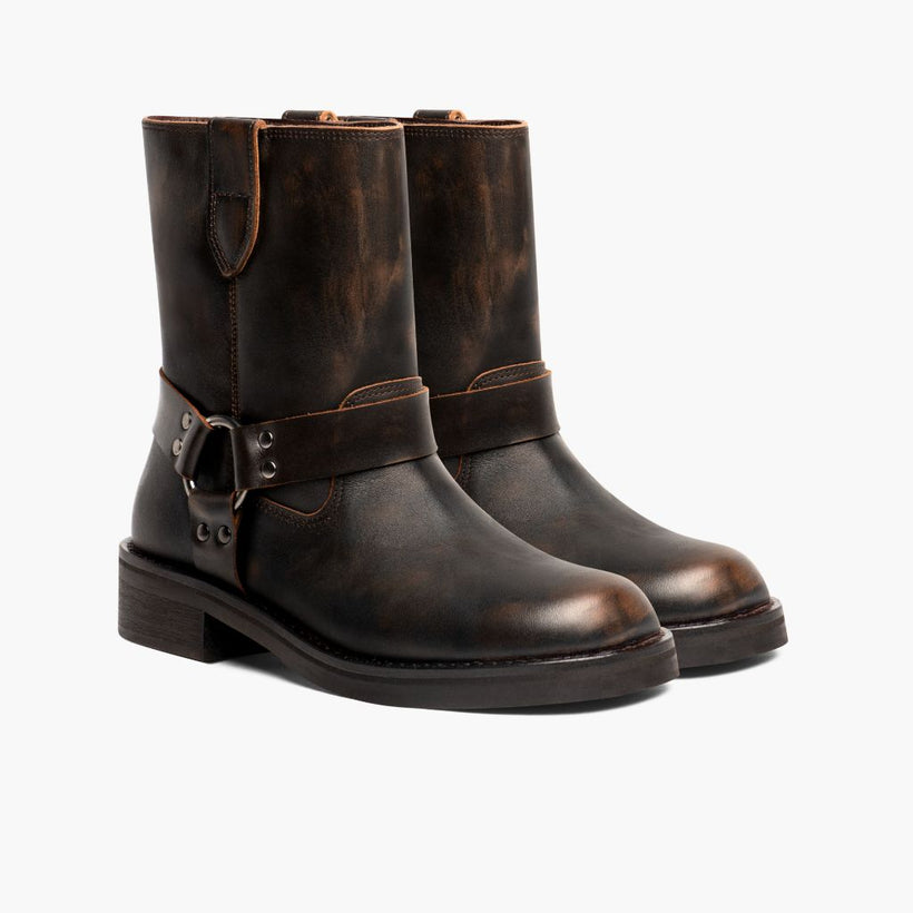 Vintage Brown Full-Grain leather Boots - Goodyear Welt Construction & Front Toe Box Detail