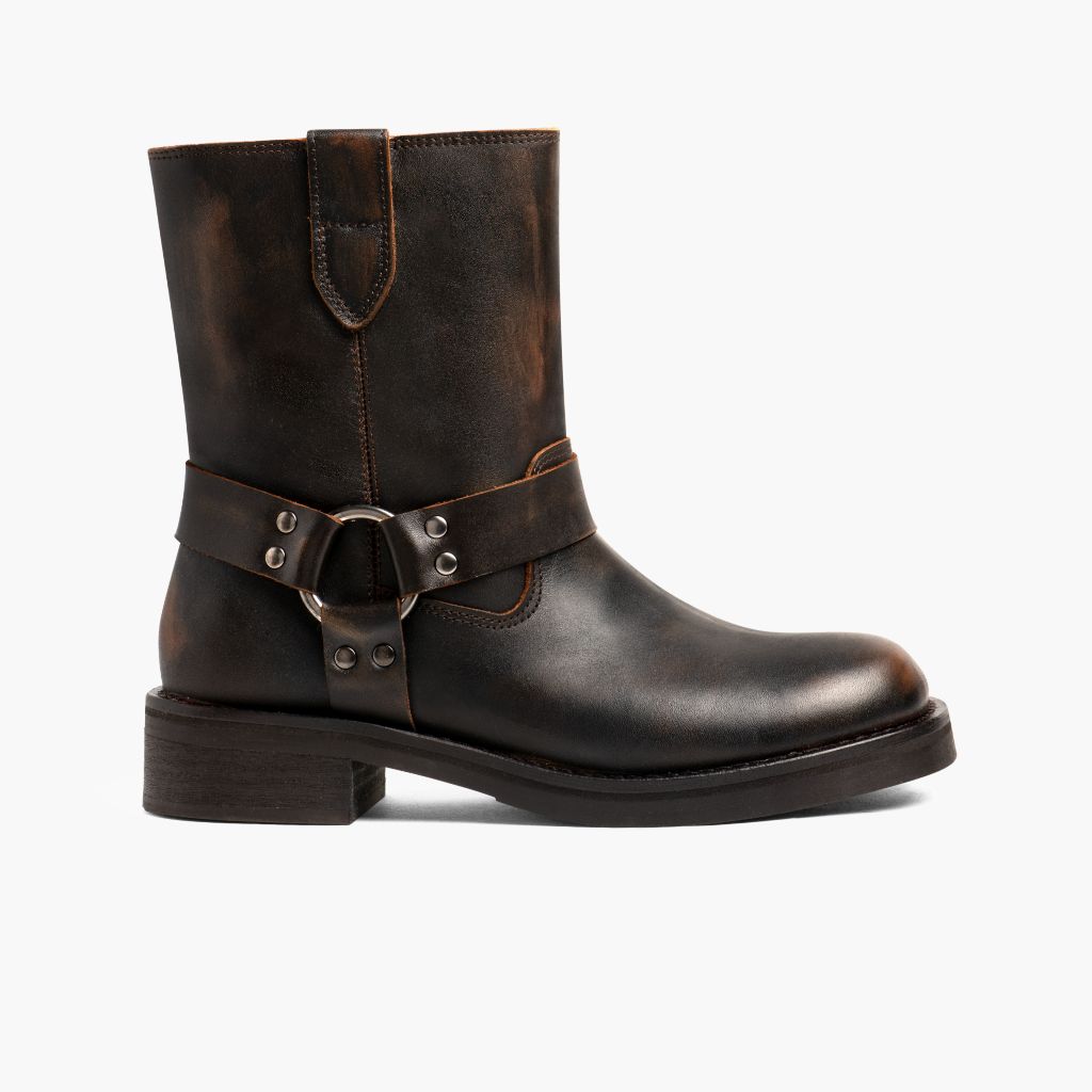 Outlaw Vintage Καφέ Δερμάτινα μποτάκια Γυναικείο in Vintage Brown Full-Grain Leather - Πλαϊνή όψη | Αγορά online