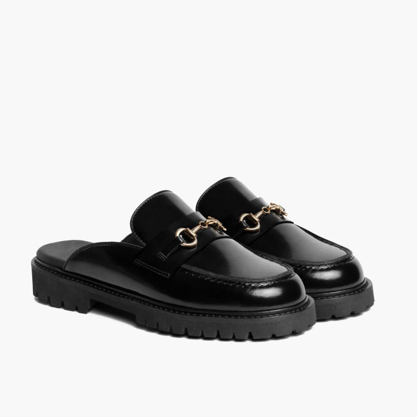 Penny Mule Μαύρο & Gold Leather Loafers Γυναικείο