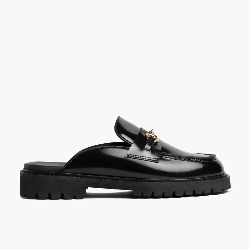 Penny Mule Μαύρο & Gold Leather Loafers Γυναικείο