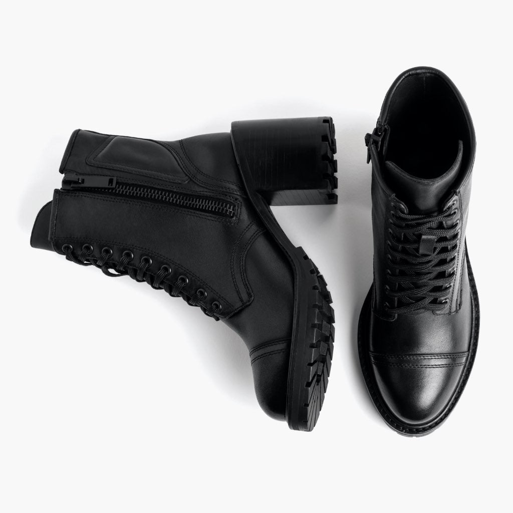 High-Traction Rubber Outsole & Lug Tread Pattern on Rebel Μαύρο Δερμάτινα μποτάκια Γυναικείο