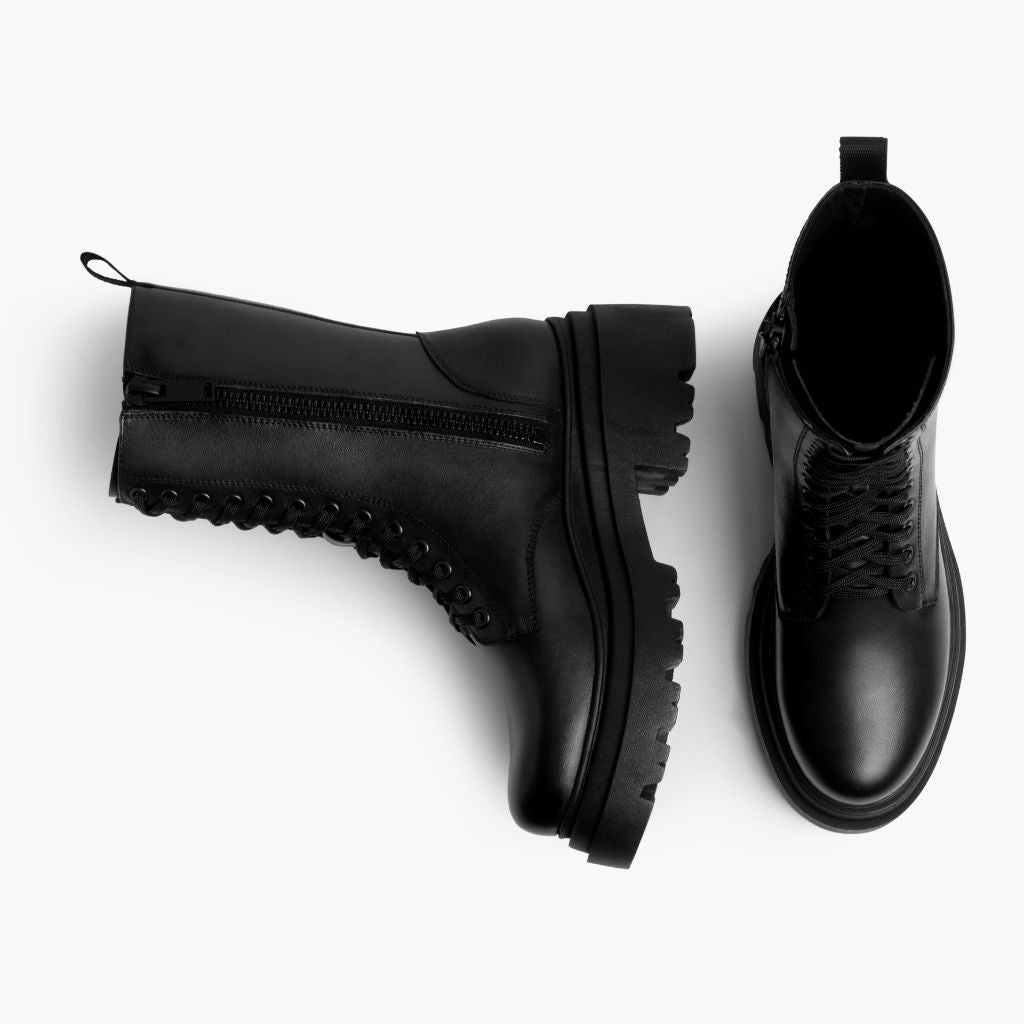 High-Traction Rubber Outsole & Lug Tread Pattern on Fatale Μαύρο Δερμάτινα μποτάκια Γυναικείο