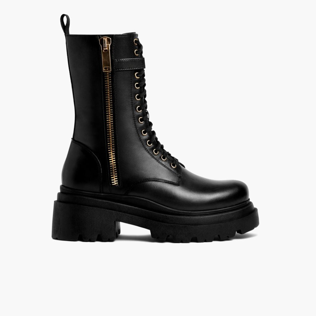 Fatale Μαύρο & Gold Δερμάτινα μποτάκια Γυναικείο - Ενισχυμένη φτέρνα & διπλές ραφές ακριβείας