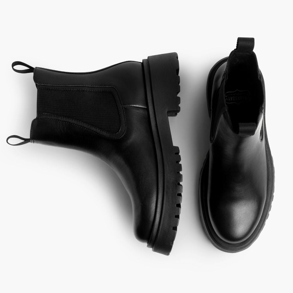 High-Traction Rubber Outsole & Lug Tread Pattern on Legend Platform Μαύρο Δερμάτινα μποτάκια Γυναικείο