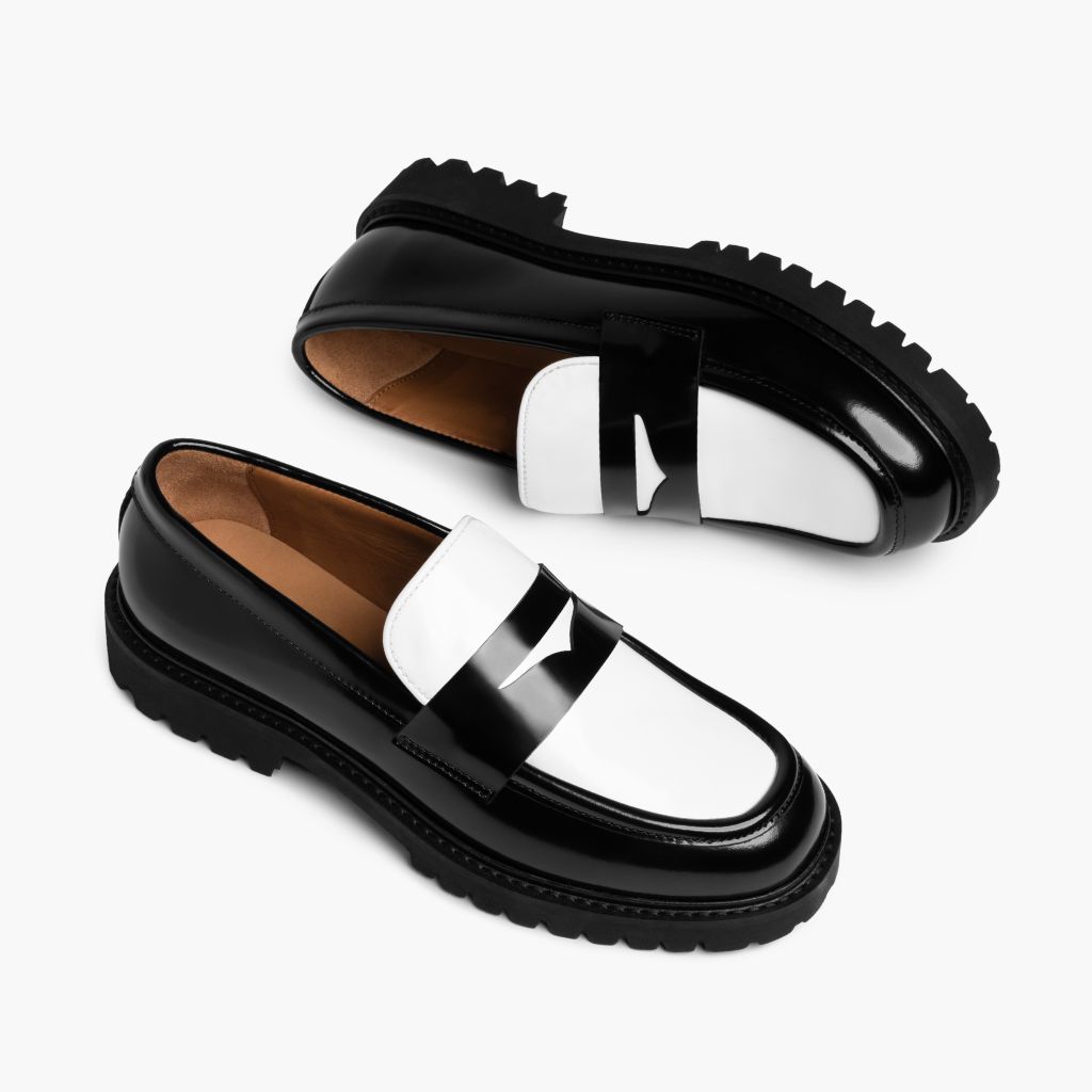 High-Traction Rubber Outsole & Lug Tread Pattern on Penny Μαύρο & White Δερμάτινα μοκασίνια Γυναικείο