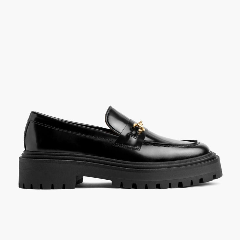 Penny Platform Μαύρο & Gold Leather Loafers Γυναικείο