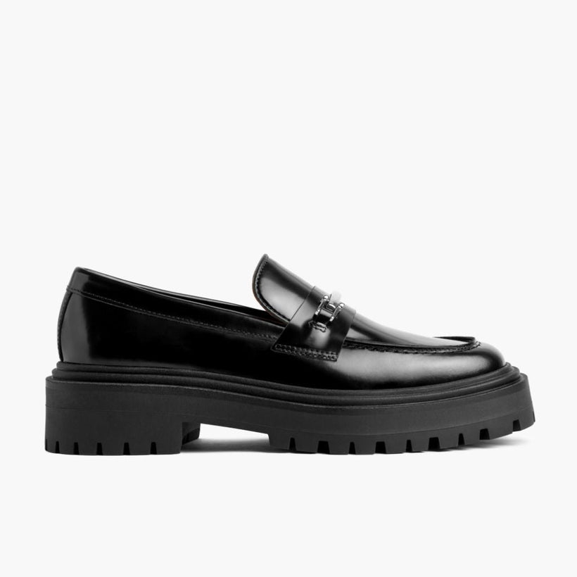 Penny Platform Μαύρο & Silver Leather Loafers Γυναικείο