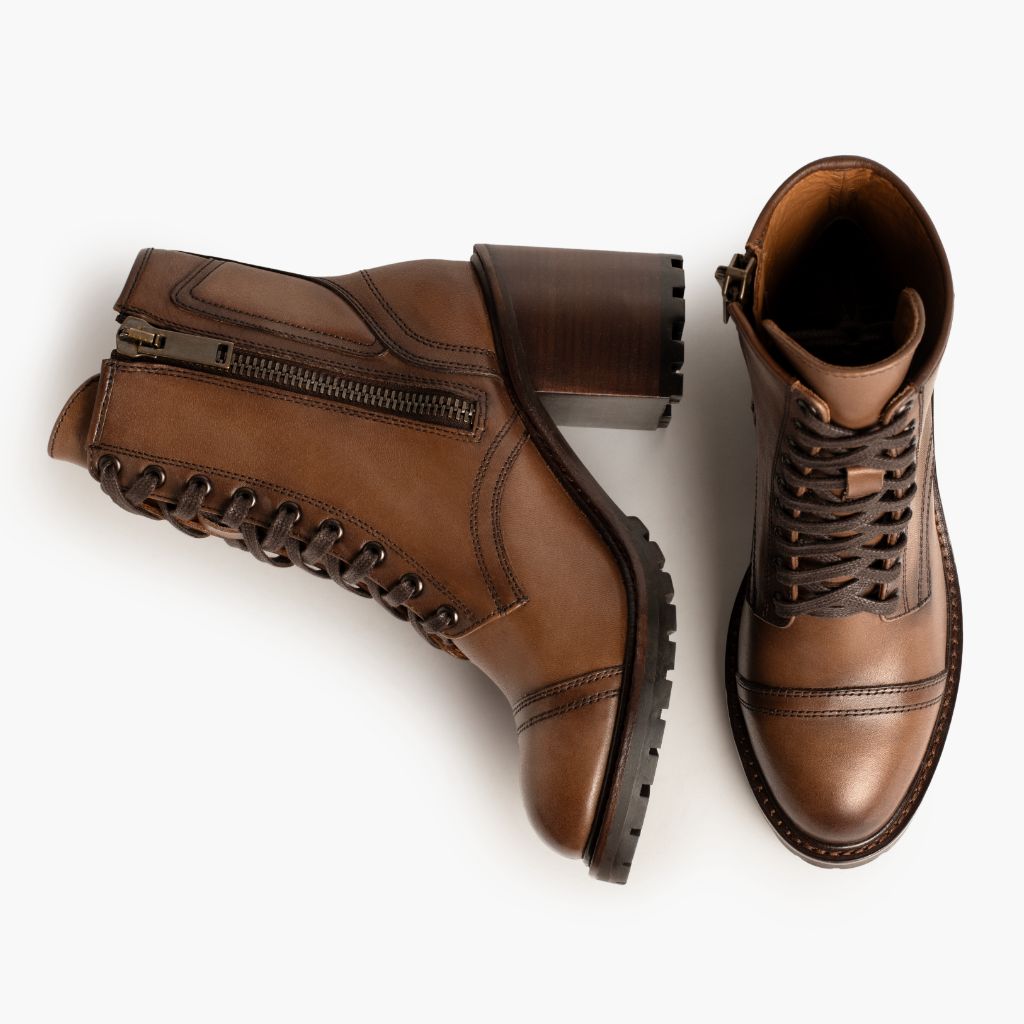 High-Traction Rubber Outsole & Lug Tread Pattern on Rebel Amber Wheat Δερμάτινα μποτάκια Γυναικείο