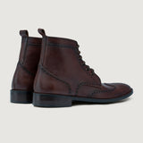 Close-Up Detail of Classic Collar & Heavy-Duty Zipper Hardware on Duster Brogues Derby Brown Burnished Leather Boots - StudGuard