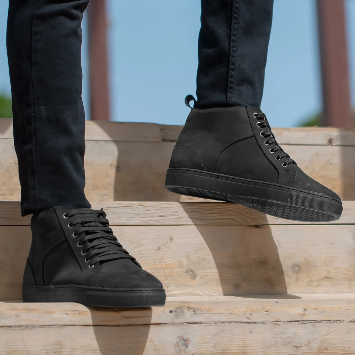 Marty High Top Μαύρο Nubuck Δερμάτινα sneakers Ανδρικό - Ενισχυμένη φτέρνα & διπλές ραφές ακριβείας