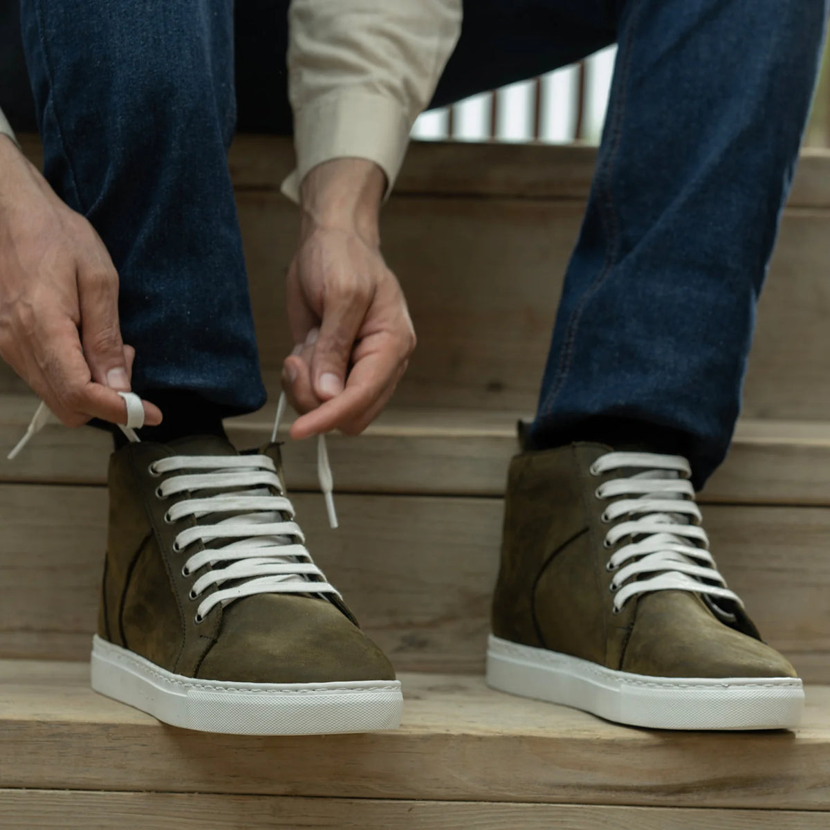 Orlaven Marty High Top Olive Pullup Δερμάτινα sneakers Ανδρικό footwear image 10
