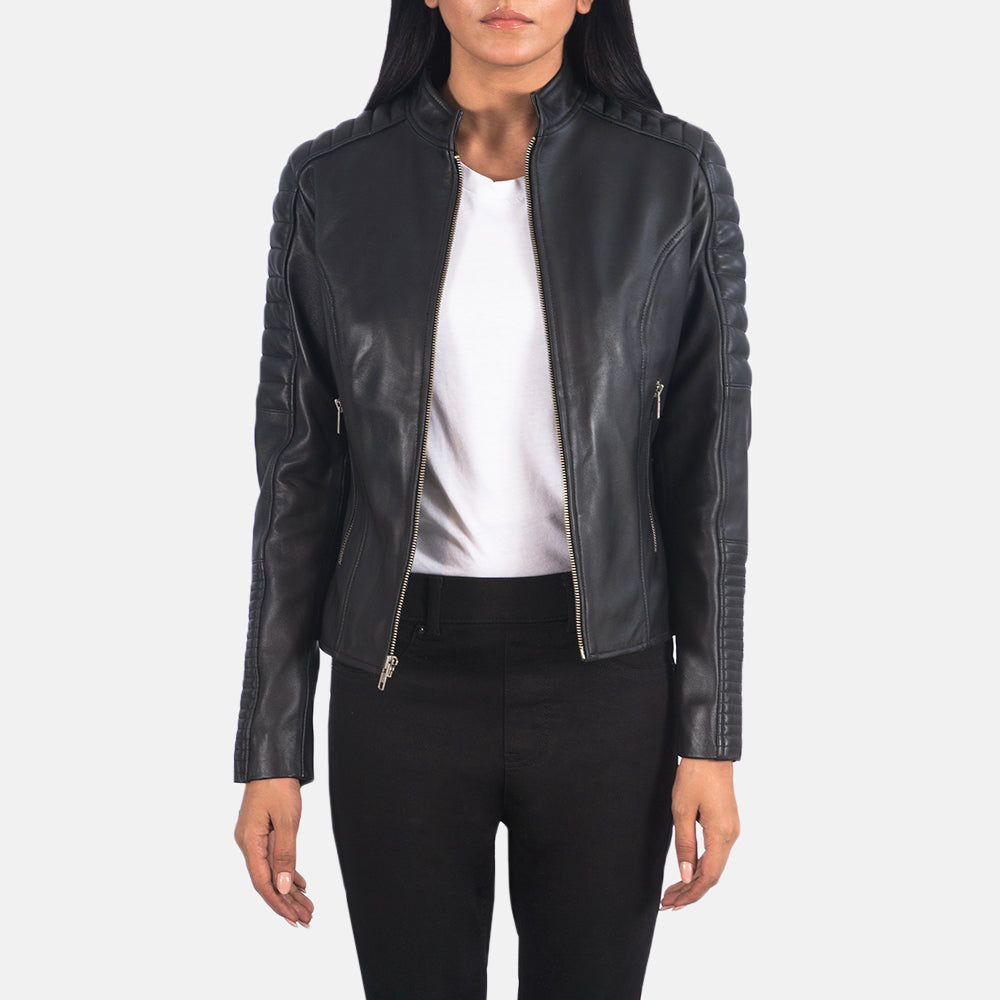 
Adalyn Καπιτονέ Μαύρο Δερμάτινο Μπουφάν Biker Γυναικείο in Black Sheepskin Leather - Μπροστινή όψη & εφαρμοστή σιλουέτα | Αγορά online