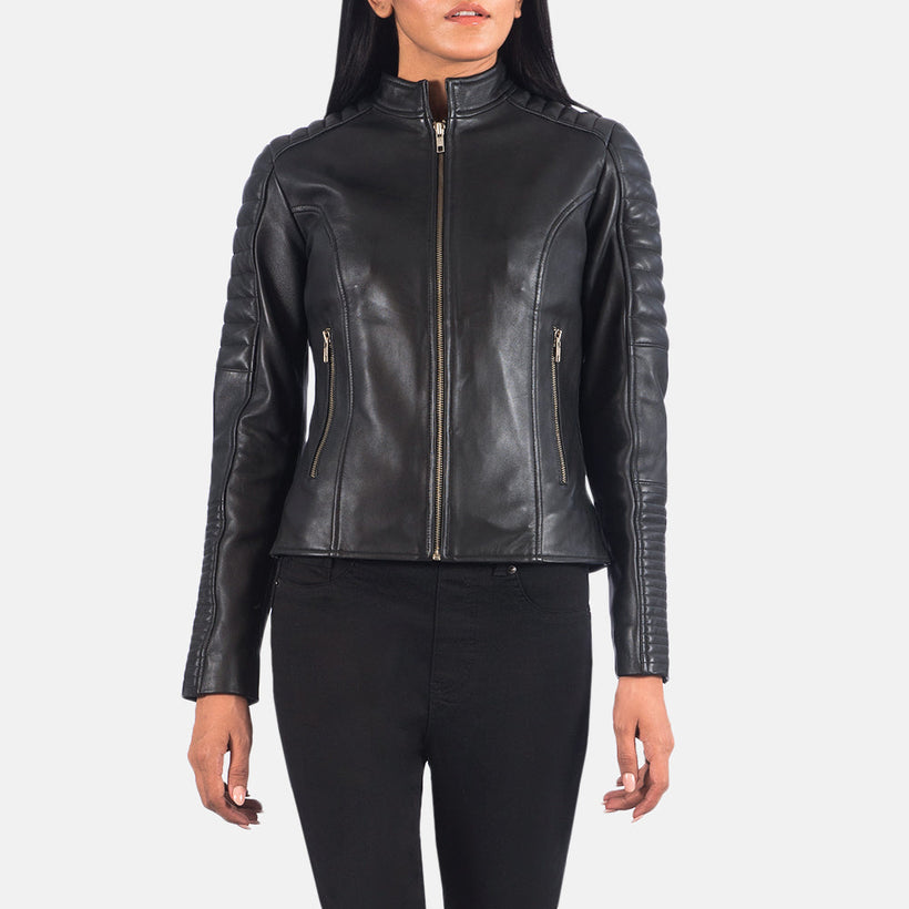 Adalyn Quilted Μαύρο Δερμάτινο Μπουφάν Biker Γυναικείο