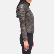 
Distressed Brown Goatskin Leather Biker Jacket - Πίσω όψη με εφαρμογή στους ώμους & καθαρό στρίφωμα