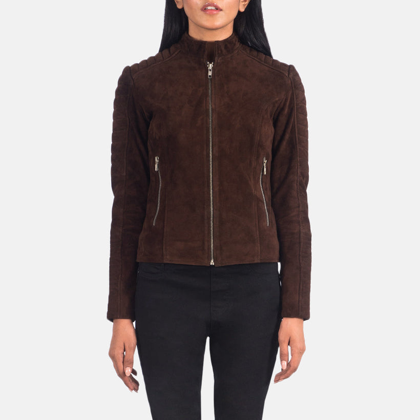 Adalyn Quilted Mocha Suede Δερμάτινο Μπουφάν Biker Γυναικείο
