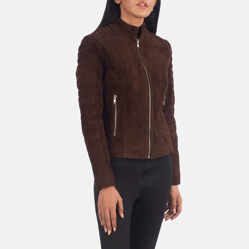 Adalyn Quilted Mocha Suede Δερμάτινο Μπουφάν Biker Γυναικείο