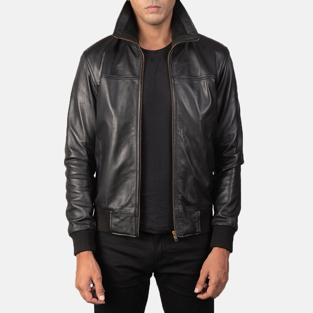 
Air Rolf Μαύρο Δερμάτινο Μπουφάν Bomber Ανδρικό in Black Sheepskin Leather - Μπροστινή όψη & εφαρμοστή σιλουέτα | Αγορά online