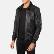 
Black Sheepskin Leather Bomber Jacket - Πίσω όψη με εφαρμογή στους ώμους & καθαρό στρίφωμα