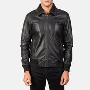
Κοντινό πλάνο λεπτομέρειας of Rib Knit & Zipper Hardware on Air Rolf Μαύρο Δερμάτινο Μπουφάν Bomber Ανδρικό
