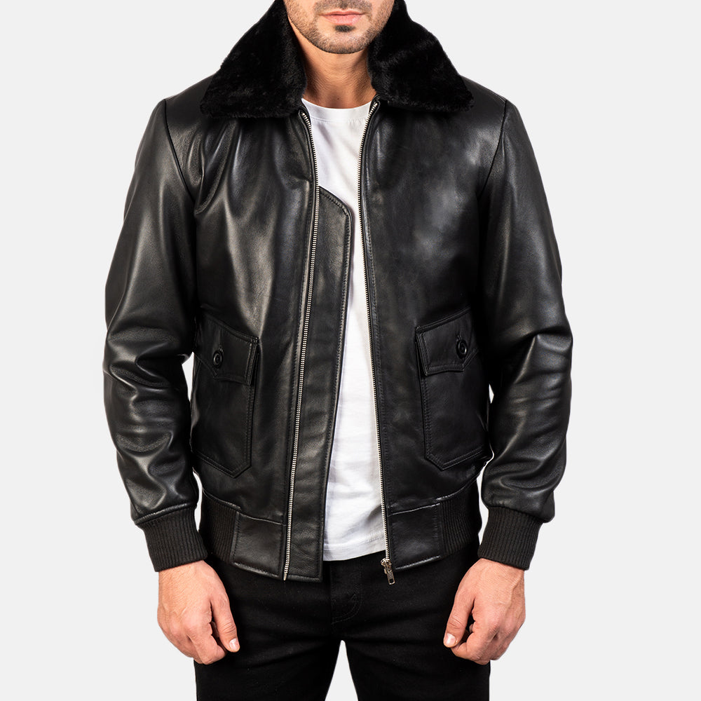 
Airin G-1 Μαύρο Δερμάτινο Μπουφάν Bomber Ανδρικό in Black Sheepskin Leather - Μπροστινή όψη & εφαρμοστή σιλουέτα | Αγορά online