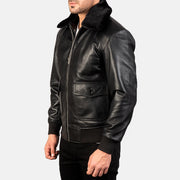 
Black Sheepskin Leather Bomber Jacket - Πίσω όψη με εφαρμογή στους ώμους & καθαρό στρίφωμα