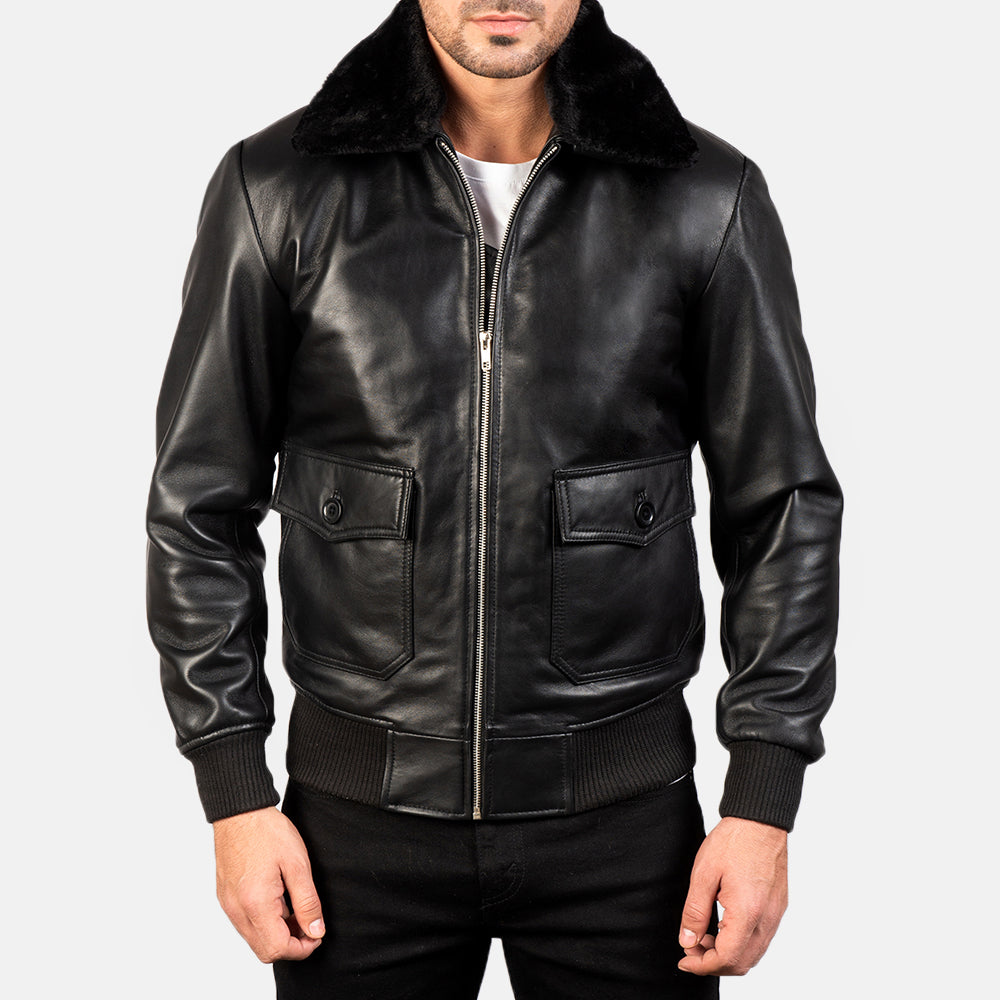 
Κοντινό πλάνο λεπτομέρειας of Shirt with Removable Fur & Zipper Hardware on Airin G-1 Μαύρο Δερμάτινο Μπουφάν Bomber Ανδρικό