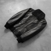 
Rib Knit & Hem Craftsmanship Construction Detail on Airin G-1 Μαύρο Δερμάτινο Μπουφάν Bomber Ανδρικό