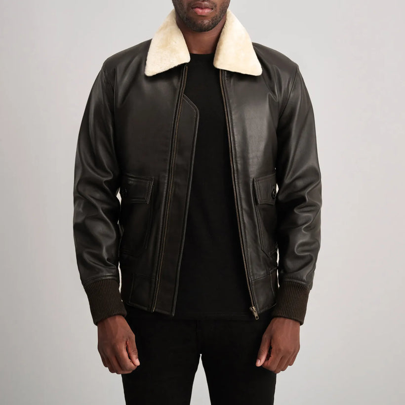 Airin G-1 Καφέ & Cream Δερμάτινο Μπουφάν Bomber Ανδρικό
