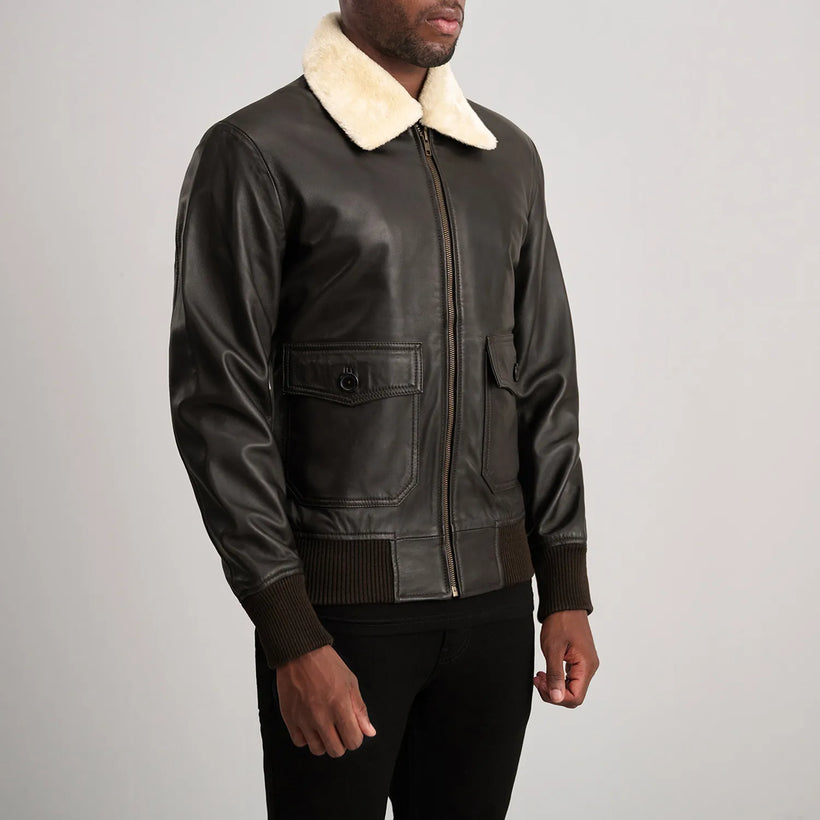 Airin G-1 Καφέ & Cream Δερμάτινο Μπουφάν Bomber Ανδρικό
