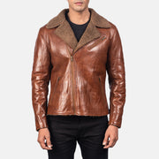 Men's Alberto Shearling Brown Leather Jacket - Lateral Side Profile View Showing Sleeve Cut &amp; Athletic Taper Fit