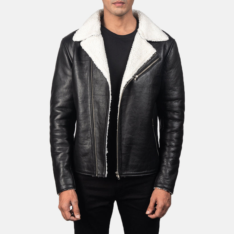 Alberto White Shearling Μαύρο Δερμάτινο Μπουφάν Ανδρικό