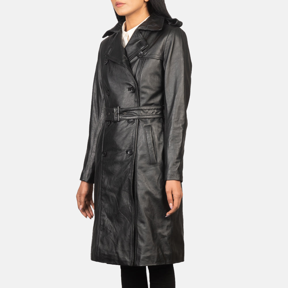 
Black Cowhide leather Coat - Πίσω όψη με εφαρμογή στους ώμους & καθαρό στρίφωμα