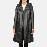 
Alice Black Double Breasted Leather Coat - Πλαϊνή όψη που αναδεικνύει το κόψιμο των μανικιών