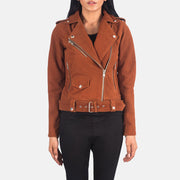 
Alison Καφέ Suede Δερμάτινο Μπουφάν Biker Γυναικείο in Brown Goatskin Suede - Μπροστινή όψη & εφαρμοστή σιλουέτα | Αγορά online
