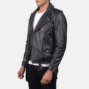 
Black Cowhide Leather Biker Jacket - Πίσω όψη με εφαρμογή στους ώμους & καθαρό στρίφωμα