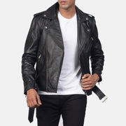 
Κοντινό πλάνο λεπτομέρειας of Notch & Zipper & Waist belt Hardware on Allaric Alley Black Leather Biker Jacket